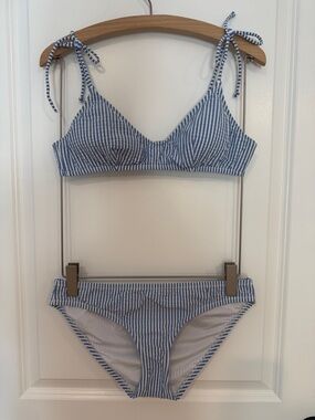J. Crew Blue and White Striped Seersucker Bikini